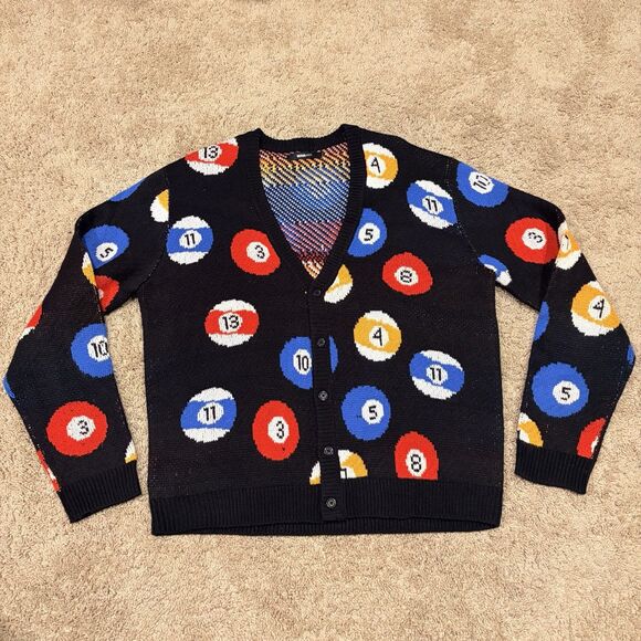Fashion Nova Other - Fashionova Novamen Cardigan Pool Ball Sweater Black Red White Mens Size Large